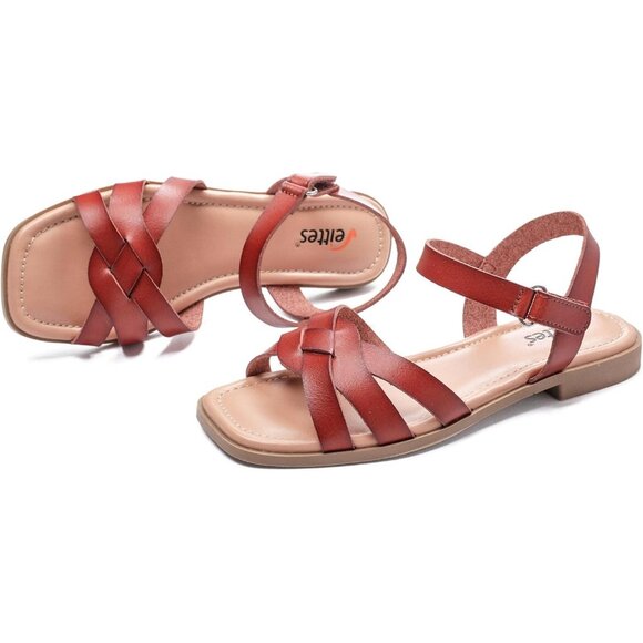 Women's Dark Red Flat Slide Sandals Casual Simple Strappy Slip On Shoes - Picture 2 of 6